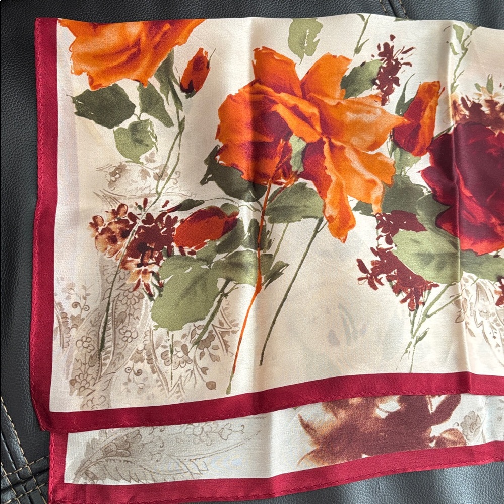 Anne Klein pink & red rose floral silk square scarf - Picture 6 of 6